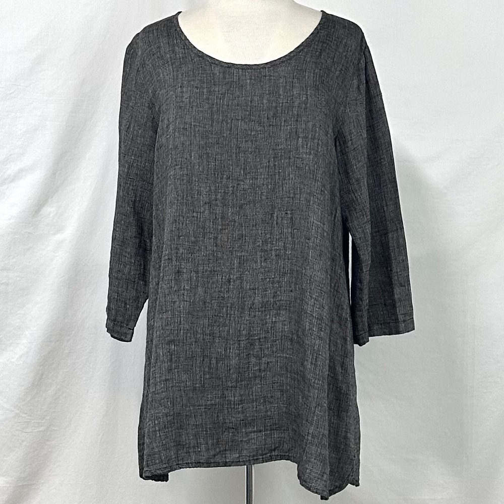 FLAX Charcoal Gray 100% Linen Tunic Top Women's S Relaxed Lagenlook Minimalist